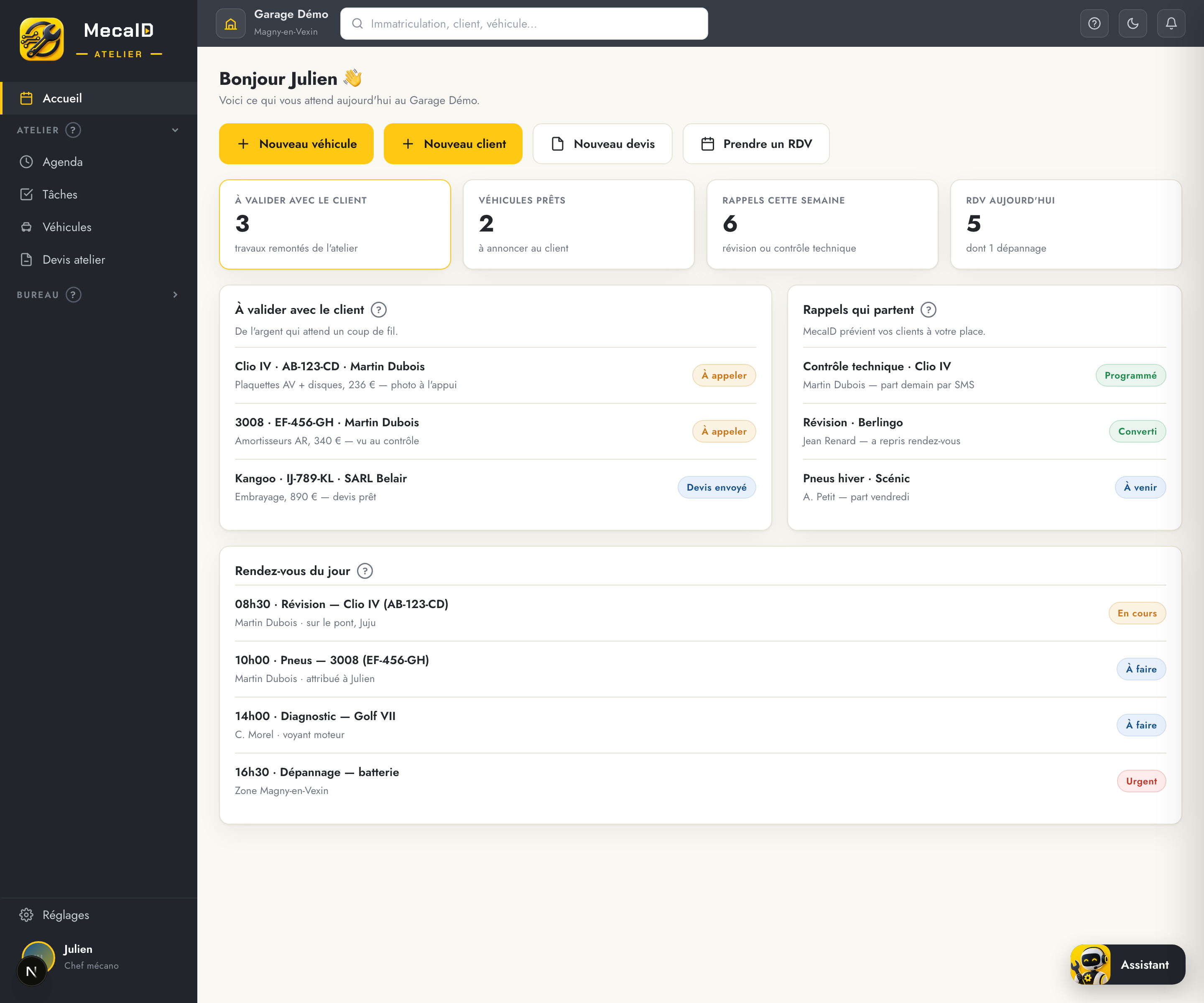 MecaID, le tableau de bord du garage